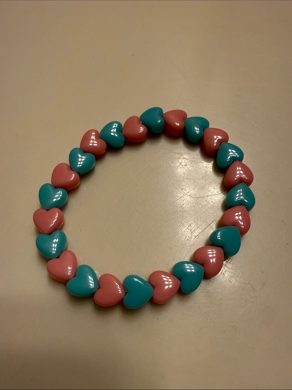 Pink & Teal Heart Stretch Bracelet - Cute Beaded Bracelet